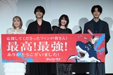 劇場版「チェンソーマン レゼ篇」“炸裂御礼！ファイナル舞台挨拶”の様子。左から東山コベニ役の高橋花林、デンジ役の戸谷菊之介、レゼ役の上田麗奈、早川アキ役の坂田将吾