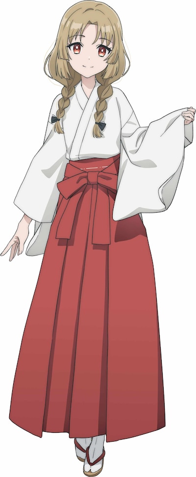 村尾沙紀（CV：和泉風花）。隼人たちの地元である月野瀬にある神社の巫女。姫子と同い年で、よくメッセージアプリを通じて近況を話し合っている 
(c)雲雀湯/KADOKAWA/ 「てんびん」製作委員会