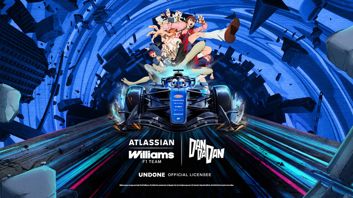 TVアニメ「ダンダダン」とアトラシアン ウィリアムズ F1チームのコラボレーションビジュアル