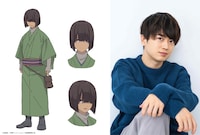 矢倉弥治郎のキャラクタービジュアル（左）と、キャストの浦和希（右） (c)結城弘・京都アニメーション／明滋電氣商工会