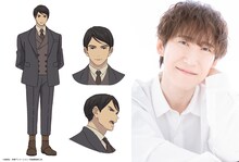 鱒淵伊蔵のキャラクタービジュアル（左）と、キャストの平川大輔 (c)結城弘・京都アニメーション／明滋電氣商工会