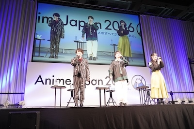 「Fate/Grand Order スペシャルステージ ～Road to 終章 After-Party～」の様子。左から千葉翔也、石谷春貴、日比優理香