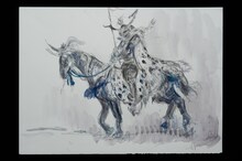 天野喜孝が手がけた「炎かがよへ」のキャラクターデザイン画