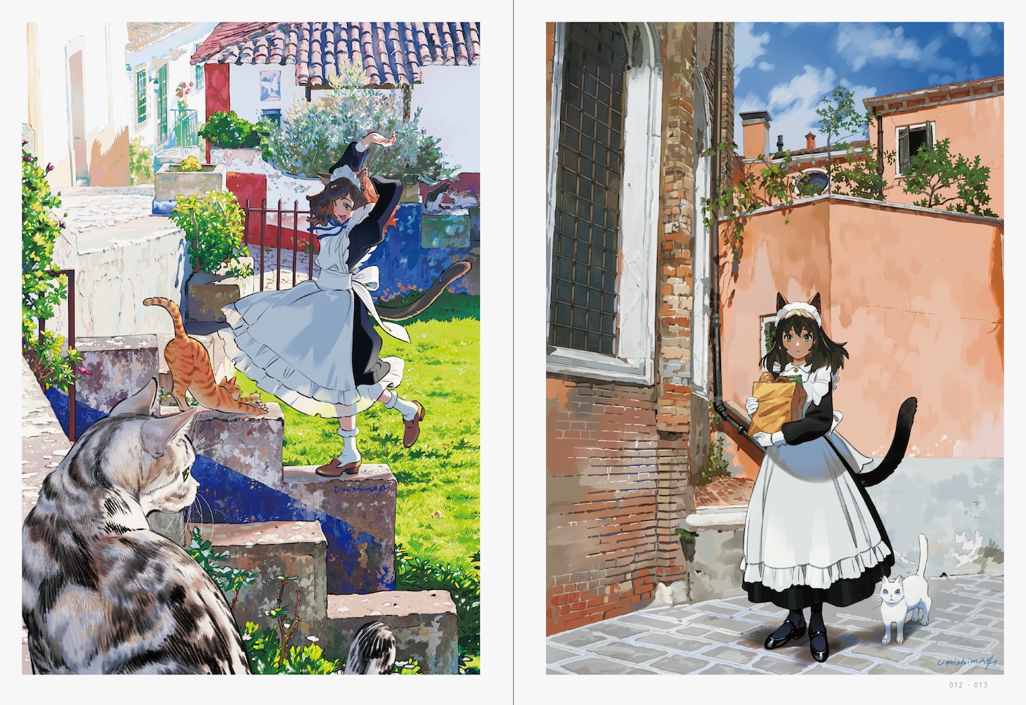 海島千本による「ねこ耳メイド」のイラスト。「VIOLA 海島千本作品集」（海島千本/パイ インターナショナル）収録