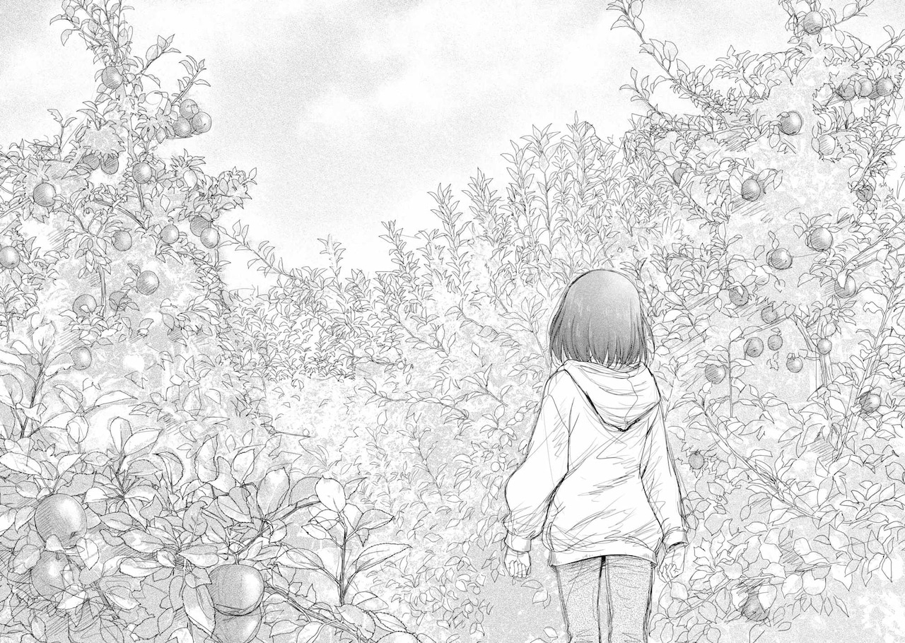 「オーガクラフト」第1話より。初めてのどかのクラフトビールを呑んだときの姫子は、広大なりんご畑を思い起こす。