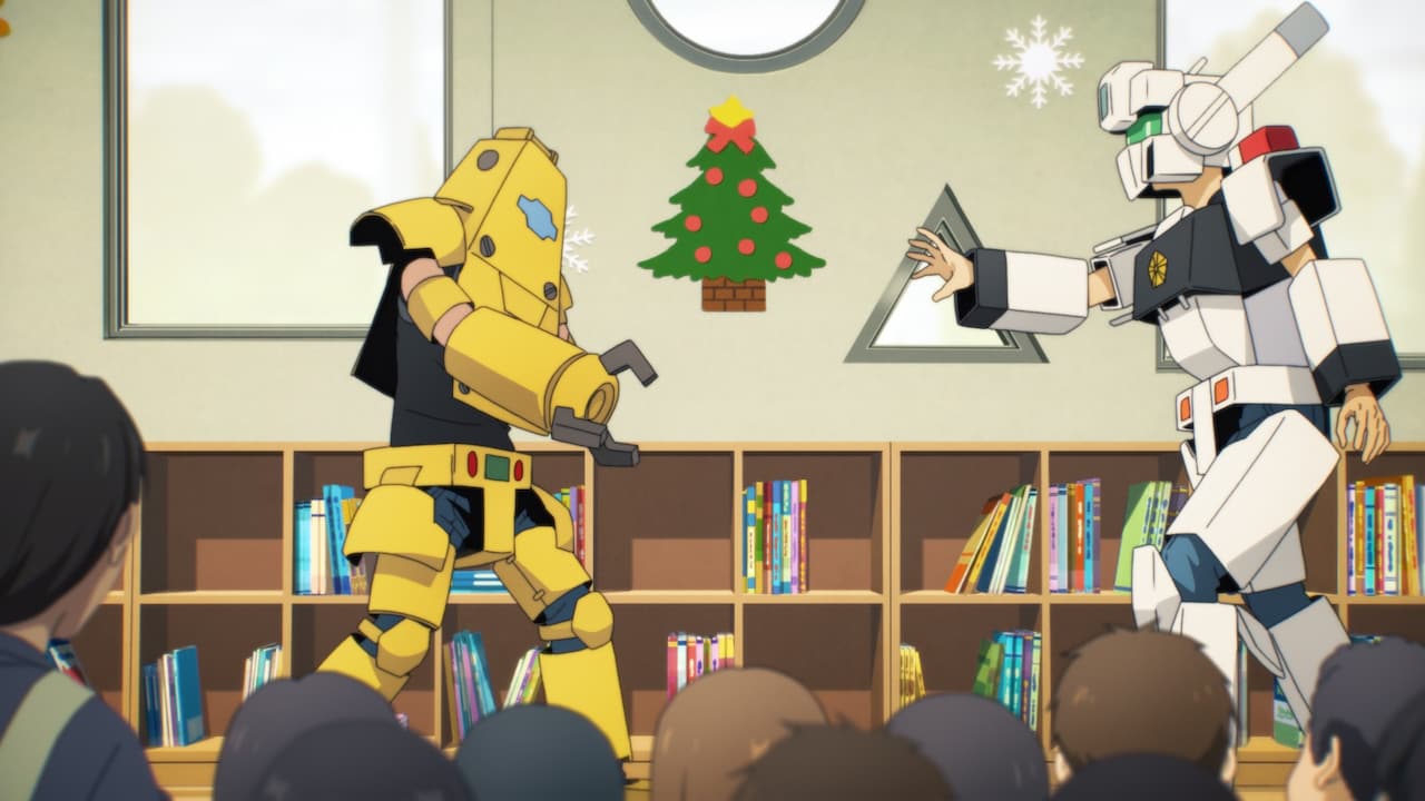 「パトレイバー EZY」場面カット、第二小隊が段ボール製イングラムで園児に仕事紹介