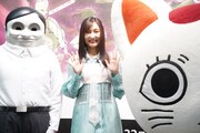 「ダンダダン Animation Works展」の会見に登壇したセルポ星人、若山詩音、ターボババア