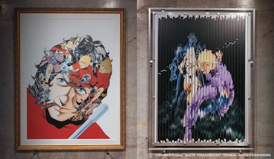 左が「COBRA」と河村康輔のコラージュアート、右がシュレッダーアート