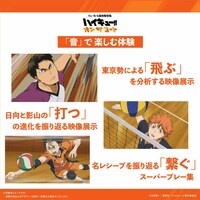 「バレーボール超体験空間『ハイキュー!! オン ザ コート』」にて、“音”で楽しむ、「飛ぶ」「打つ」「繋ぐ」の3つのエリアの紹介