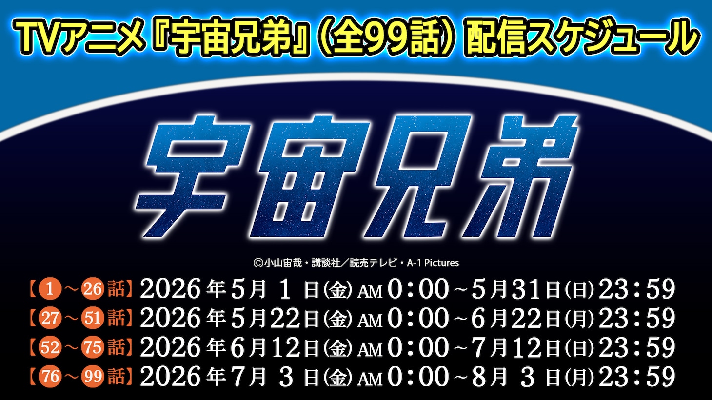 TVアニメ「宇宙兄弟」無料公開スケジュール