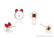「DORAEMON★STAR JEWELRY」K10YG/エナメル パールピアス、K10YG/エナメル ガーネットピアス