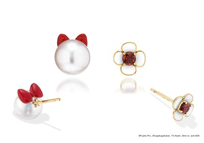 「DORAEMON★STAR JEWELRY」K10YG/エナメル パールピアス、K10YG/エナメル ガーネットピアス