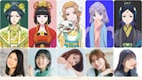 上段左から黄絹秀、朱雅媚、金清佳、藍芳春、玄歌吹。下段左から五十嵐麗、茅野愛衣、中原麻衣、水瀬いのり、石川由依