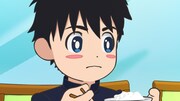 TVアニメ「サンダー3」PV第2弾より。朝ごはんを食べるぴょんたろう (c)池田祐輝・講談社／「サンダー３」製作委員会