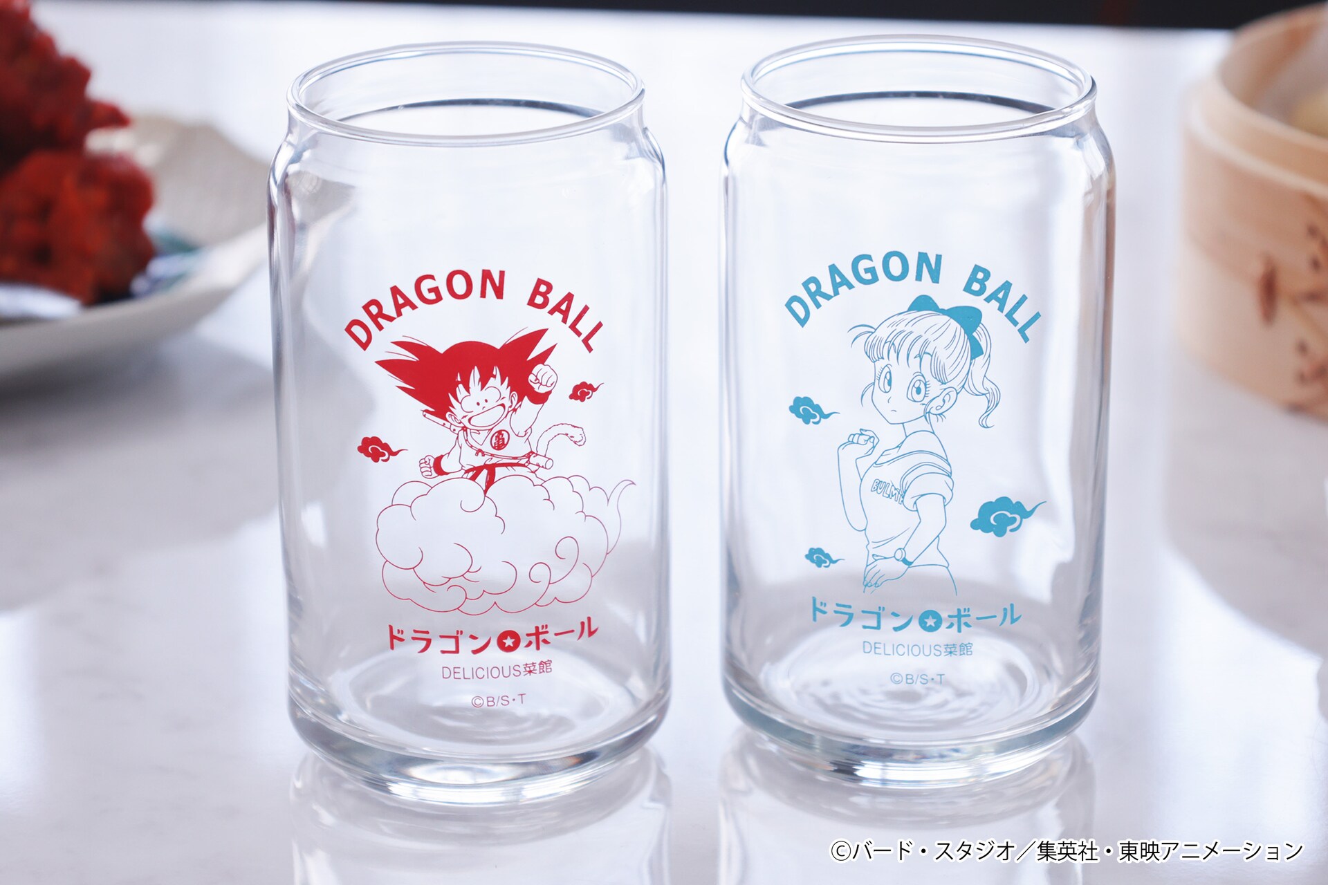 ドラゴンボール DELICIOUS菜館 缶型グラス 悟空／ブルマ」 [画像