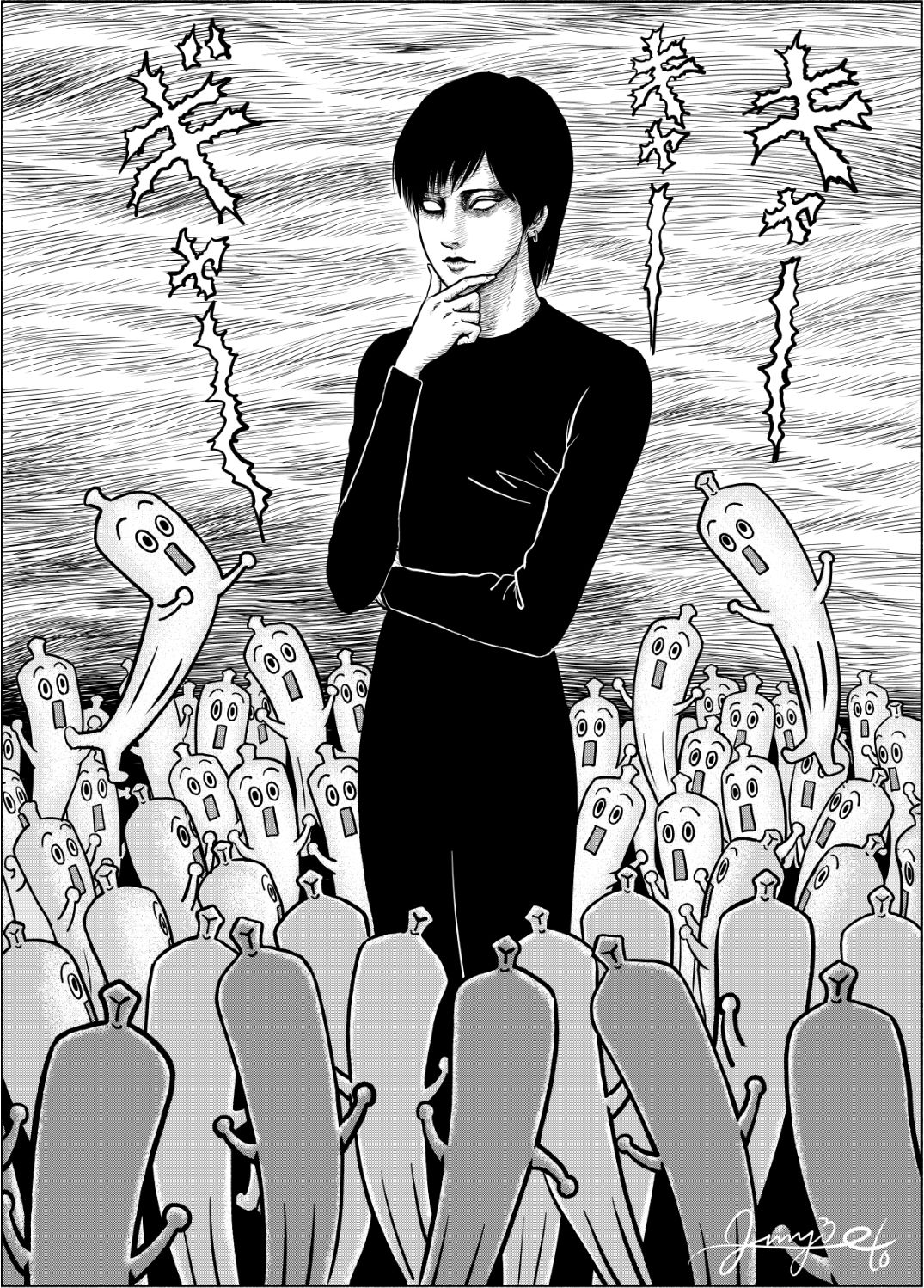 ドラマ化記念し伊藤潤二が描き下ろし、四つ辻の美少年と周囲を埋め