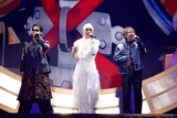 TRI-UMviratuS。左から大和アレクサンダー役の武内駿輔、如月ルヰ役の蒼井翔太、高田馬場ジョージGS役の小林竜之