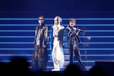 TRI-UMviratuS。左から大和アレクサンダー役の武内駿輔、如月ルヰ役の蒼井翔太、高田馬場ジョージGS役の小林竜之