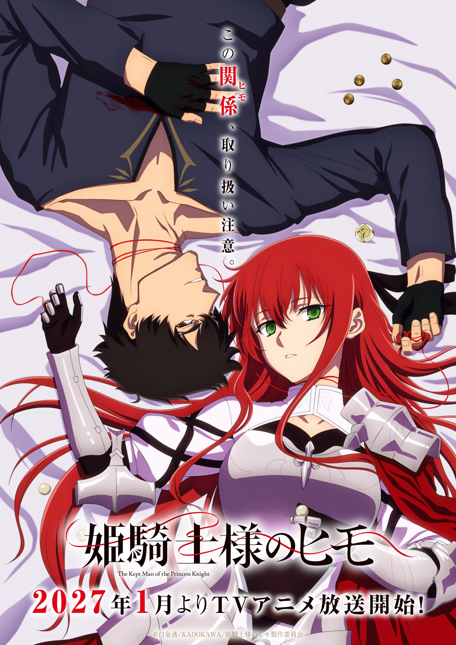 「姫騎士様のヒモ」2027年1月放送開始、赤いヒモでつながれた2人のビジュアル　PVも