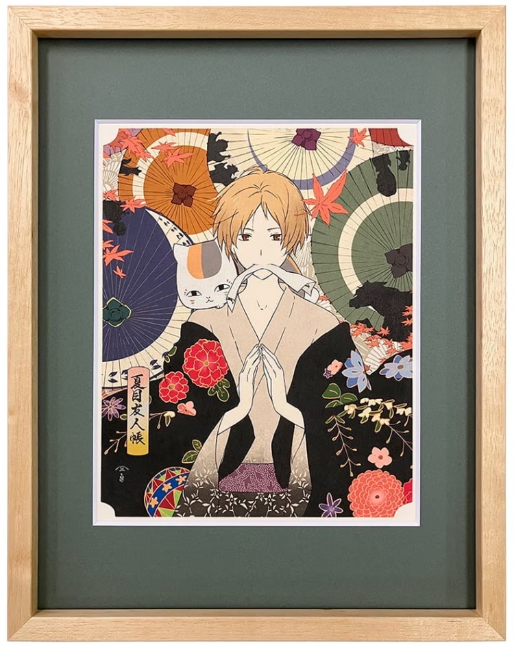 お*ー様 緑川ゆき『夏目友人帳』版画 ⑧ アニメ「夏目友人帳」夏目が妖に名前を返す浮世絵版画、肩にはニャンコ