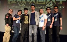 「劇場版 テレクラキャノンボール2013」上映イベントの様子。左から、バッファロー吾郎、松江哲明、カンパニー松尾、ケンドーコバヤシ、シソンヌ。