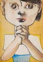 《顔と手》1950-60年代　ペン、水彩・紙　個人蔵