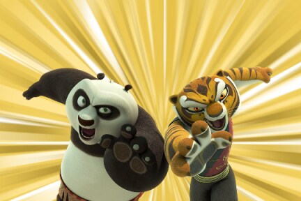 「カンフー・パンダ ザ・シリーズ」左からポー、マスター・タイガー。(c)2014 Viacom International Inc. All Rights Reserved.