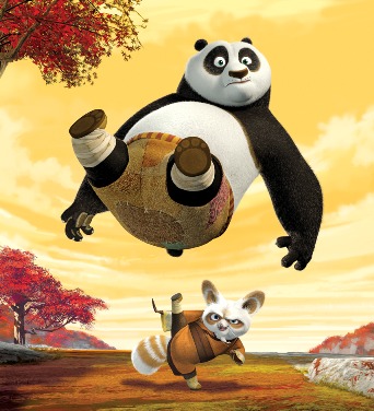 「カンフー・パンダ ザ・シリーズ」ポーとシーフー老師の特訓シーン。(c)2014 Viacom International Inc. All Rights Reserved.