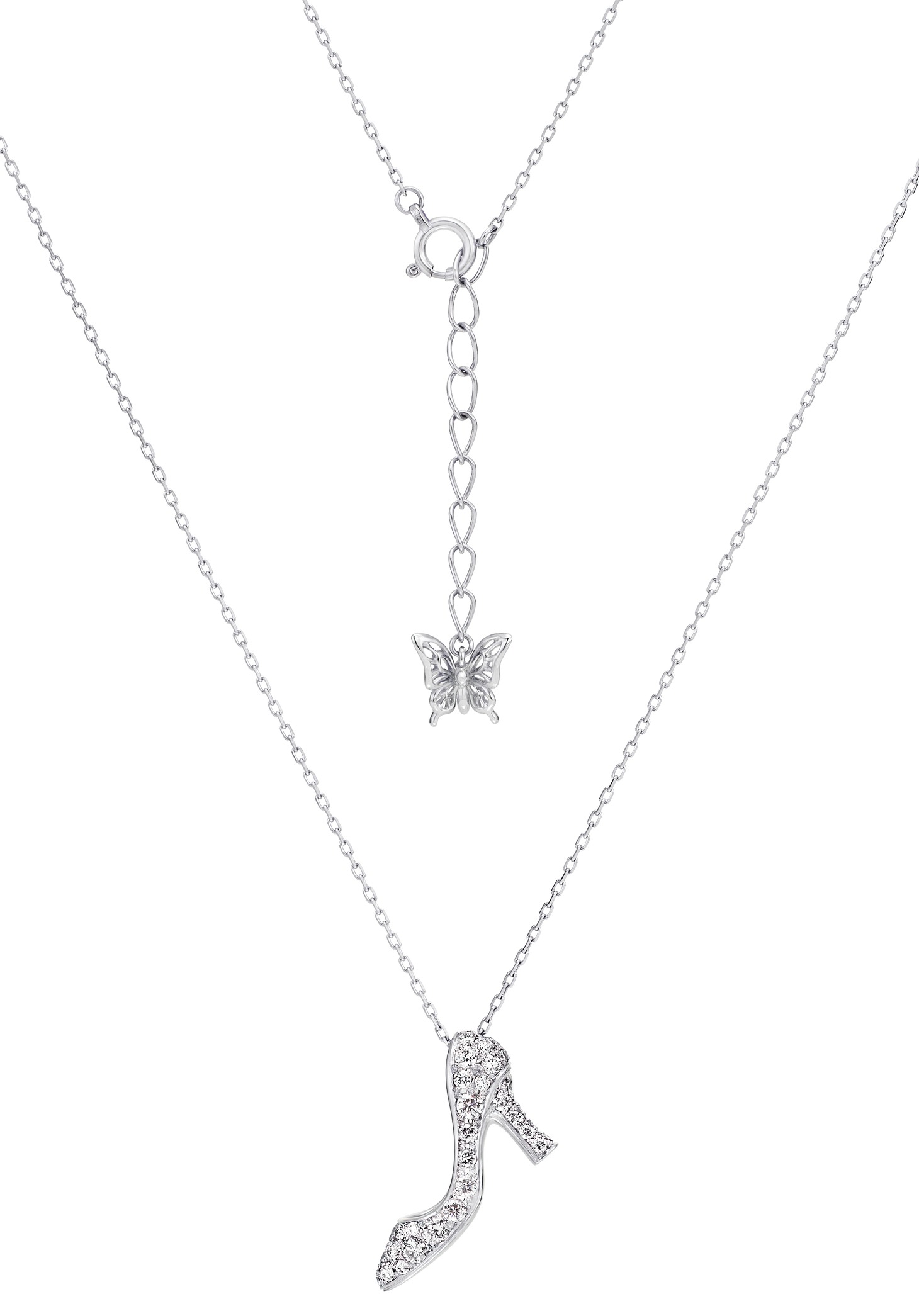 ダイヤモンドがちりばめられたガラスの靴のジュエリー。(c)Disney