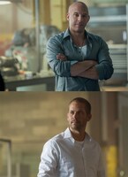 「ワイルド・スピード ＳＫＹ ＭＩＳＳＩＯＮ」より上からヴィン・ディーゼル、ポール・ウォーカー。(c)2014 Universal Pictures