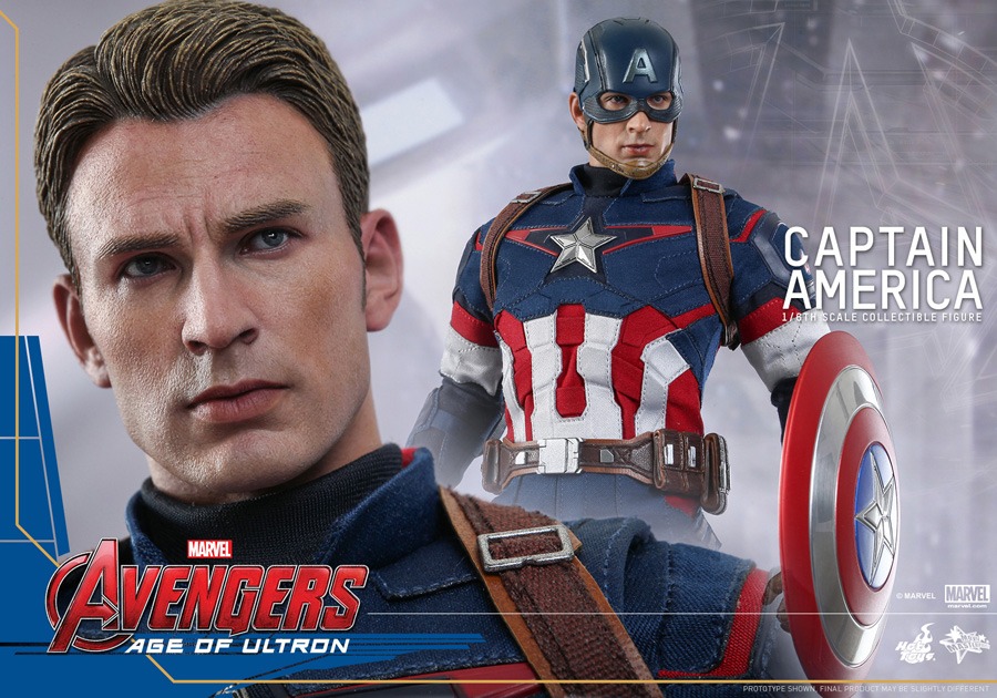 「アベンジャーズ／エイジ・オブ・ウルトロン」1/6スケールフィギュア キャプテン・アメリカ（2015年7月発売予定）3万2000円(c)2015 Marvel. All Rights Reserved.Limited Edition Collectible FigurePrototype shown, final product appearance and colors may vary.For sale in Japan only.
