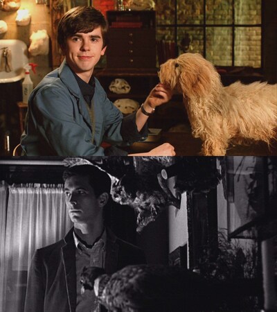 上から「ベイツ・モーテル」のワンシーン、「サイコ」のワンシーン。(c)2012 Universal Studios. All Rights Reserved.