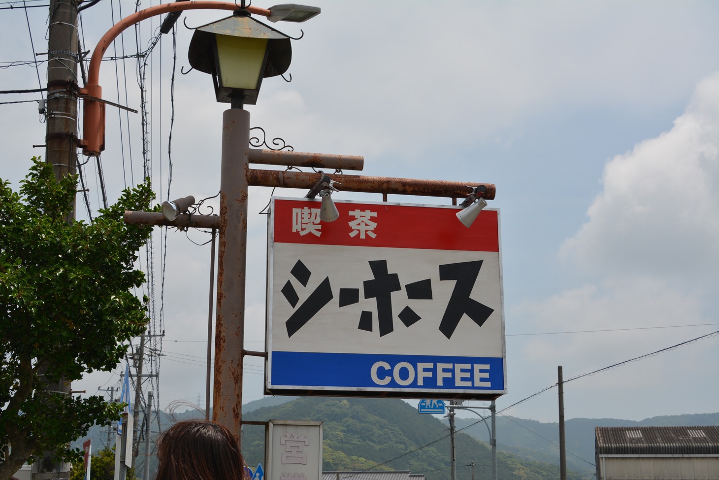 突然公道沿いに現れる喫茶シーホースの看板。