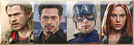 「アベンジャーズ200％ホットトイズ」ホットトイズ製歴代フィギュア。(c)Marvel