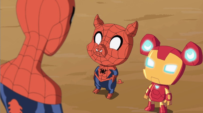 「アルティメット・スパイダーマン ウェブ・ウォーリアーズ」より、中央がスパイダー・ハム。(c)2014 MARVEL