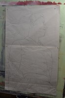 下絵が終わった状態。輪郭や影の線がトレースされている。