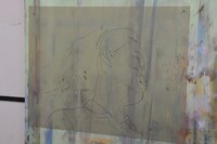 下絵を水で壁に貼り付けた段階。