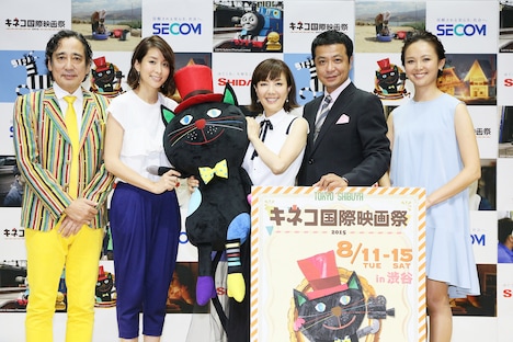 キネコ国際映画祭 2015記者会見の様子。左からルー大柴、内田恭子、戸田恵子、中山秀征、白石みき。