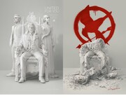 左が「ハンガー・ゲーム FINAL：レジスタンス」、右が「ハンガー・ゲーム FINAL：レボリューション」のビジュアル。TM&(c)2015 LIONS GATE FILMS INC.ALL RIGHTS RESERVED.（photo by Murray Close）