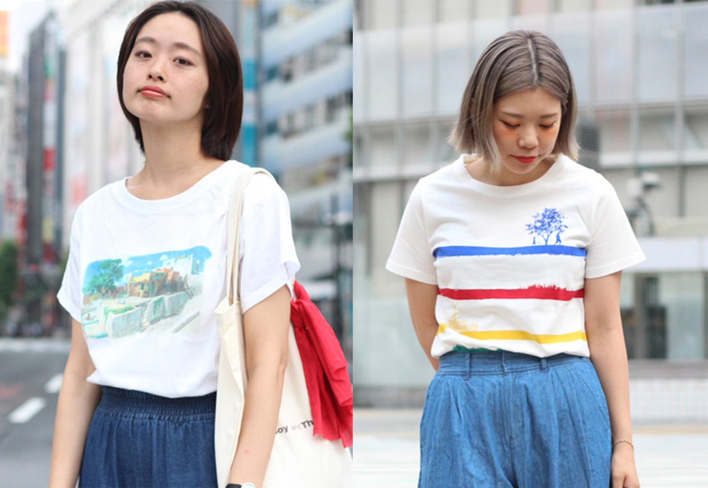 左からKastane×「バケモノの子」バケモノ界プリントTシャツとトートバッグ、CIAOPANIC TYPY×「バケモノの子」ボーダーTシャツ。