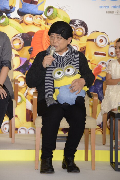 「ミニオンズ」吹替版完成報告会見に登場した笑福亭鶴瓶。(c)2015Universal Studios.