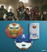 「アベンジャーズ/エイジ・オブ・ウルトロン」のワンシーンと、アイアンマン、キャプテン・アメリカをデザインしたマーベル・フェイスパック。(c)Marvel 2015