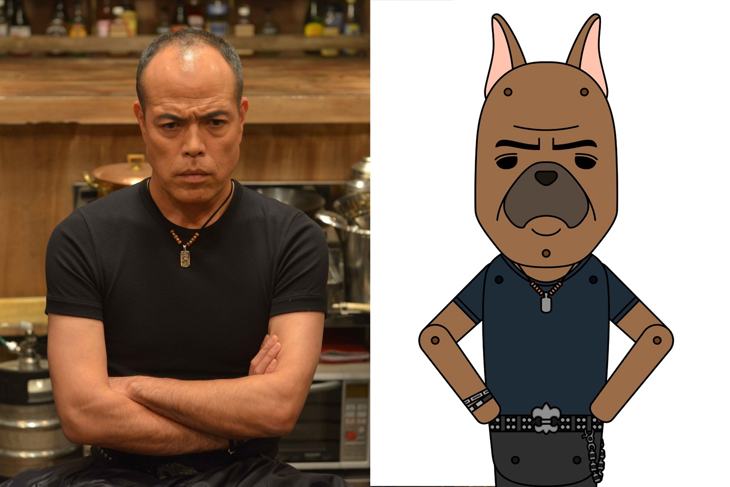 左から田中要次、田中が声優を担当した「紙兎ロペ」の屋台店主。(c)紙兎ロぺプロジェクト2015／フジテレビジョン