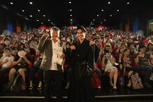 「猫侍 南の島へ行く」台湾プレミアイベントの様子。左から渡辺武、北村一輝。(c)2015「続・猫侍」製作委員会