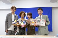 「日本俳優連合 チャリティー・イベント 東日本大震災復興支援 2015」記者会見にて、左から山寺宏一、平野文、田中真弓、島田敏。