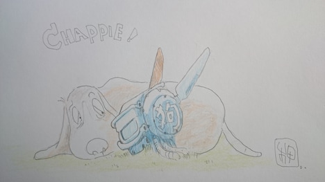 押井守の「チャッピー」描き下ろしイラスト。(c)2015 Columbia Pictures Industries, Inc., LSC Film Corporation andMRC II Distribution Company L.P. All Rights Reserved.