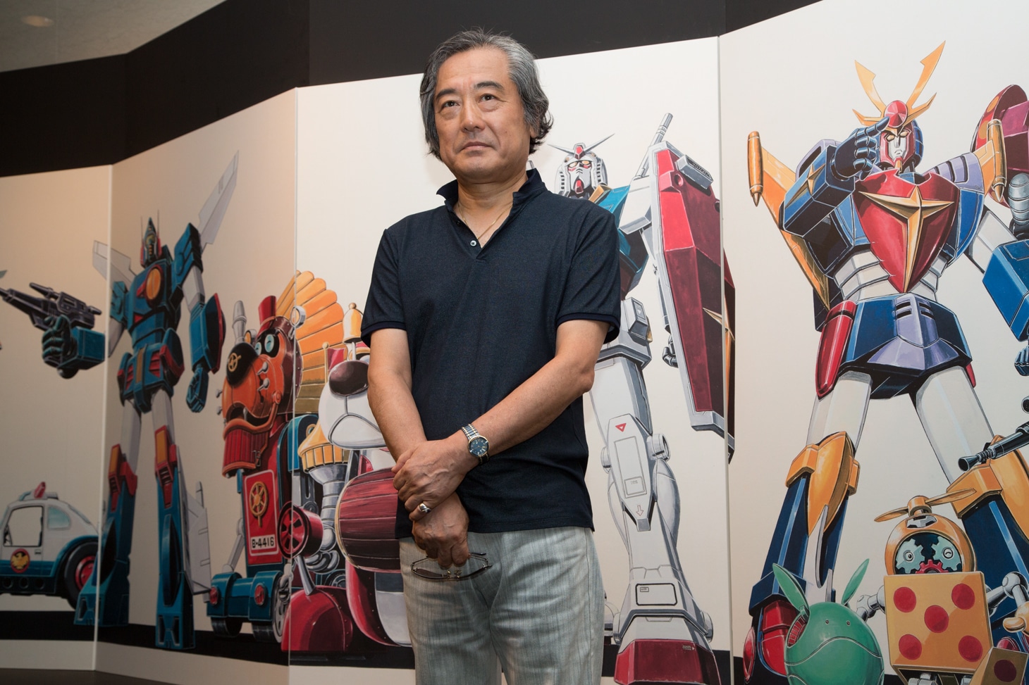 「メカニックデザイナー 大河原邦男展」プレス内覧会に出席した大河原邦男。