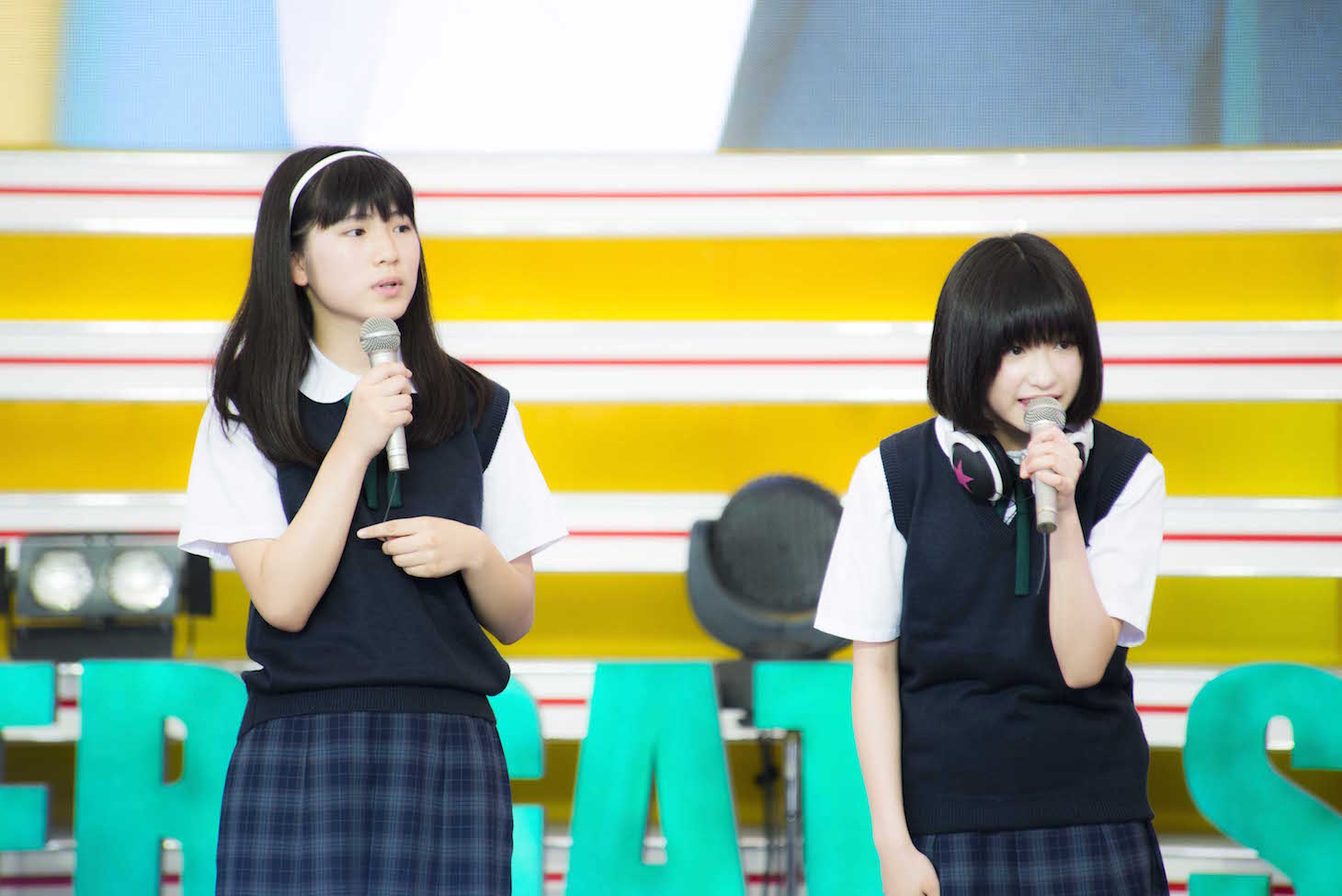 8月2日の「TOKYO IDOL FESTIVAL 2015」にてユニット結成を発表した「ずんね from JC-WC」の蒼波純（左）、吉田凜音（右）。(c)2015 女子トイレ清掃組合