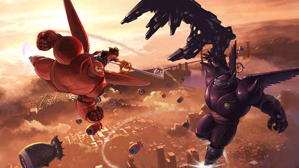 「D23 Expo 2015」にて発表された「キングダム ハーツIII」の「ベイマックス」ステージのコンセプトアート。(c)Disney Developed by SQUARE ENIX