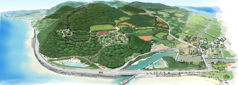 銭田地区全景画(イラスト:久米クリエーション 田場勝治)